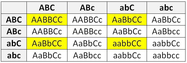 Выпишите гаметы организмов со следующими генотипами AABBCC. Сколько гамет может образовать AABBCC.