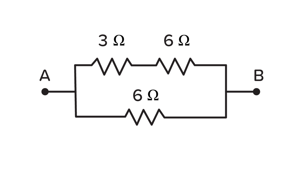 Perhatikan rangkaian hambatan pada gambar berikut hambatan total dari ketiga resistor adalah