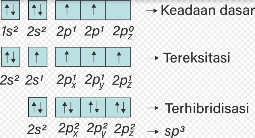 Tentukan hibridisasi dan bentuk molekul dari CH 4