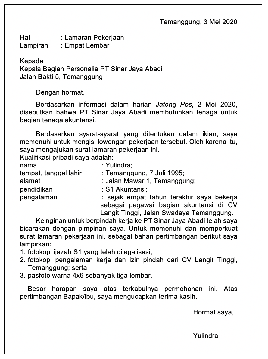 Unsur Unsur Surat Lamaran Pekerjaan - Surat Lamaran Kerja ...